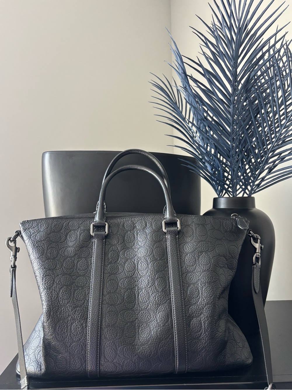 COACH Caleb Signature Leather Work Bag - Black